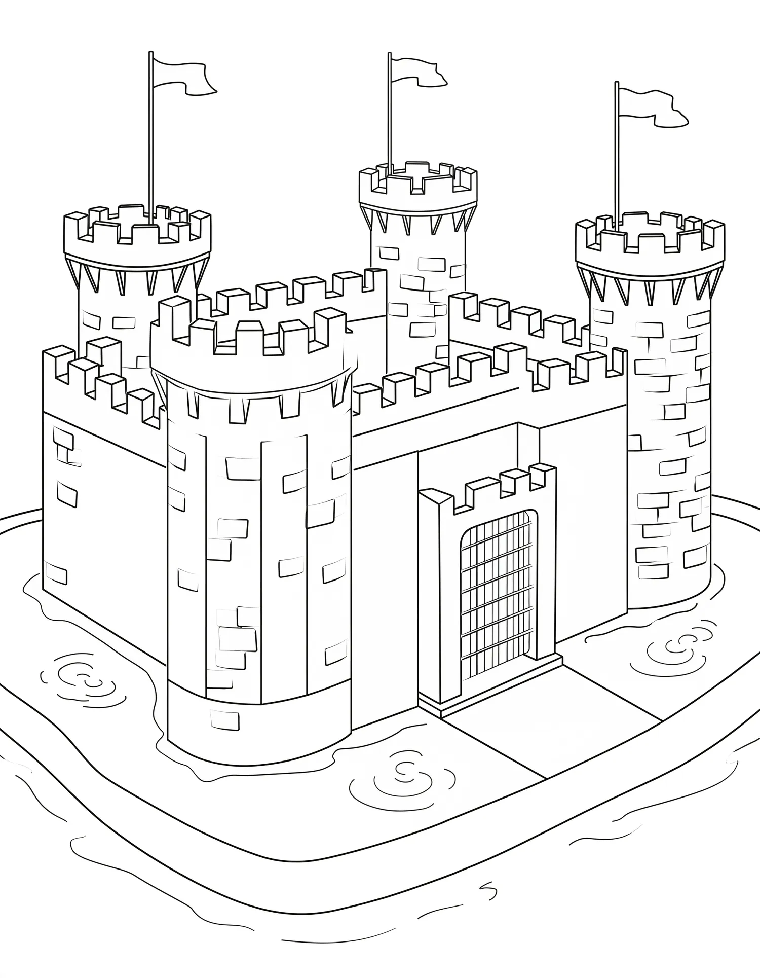 Château Fort avec Tours et Créneaux — Coloriage architecture à imprimer gratuitement